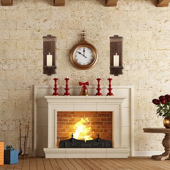 NEW 2Pcs Rustic Wall Hanging Candle Sconces- Farmhouse Wall Mounted Wooden - Picture 5 of 7